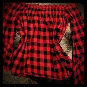 Altar'd State, Buffalo Plaid Off-the-Shoulder